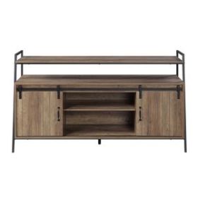 60-Inch TV Stand with Sliding Barn Doors, Rustic Oak and Black