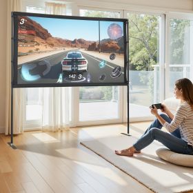 Projector Screen With 2 Stands 80 Inch 160Â° Wide Angle 4K HD 16:9 Movie Screen