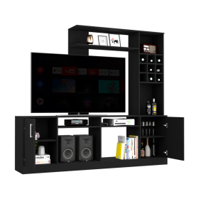 Entertainment Center for TV´s up 78", Double Door Cabinet, Storage Spaces, Six External Shelves, Black