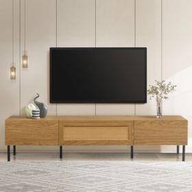 Boho TV Stand for TVs up to 80'' , Modern Farmhouse Media Console, Entertainment Center with Metal Legs, TV Cabinet for Living Room, Home Theatre