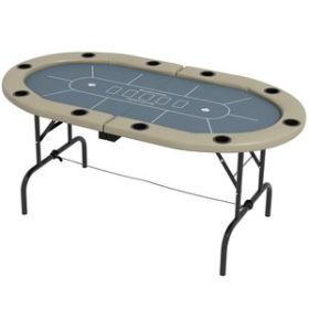 Foldable Poker Table, 70" Oval, Blackjack Texas Holdem, with Cup Holders, Blue