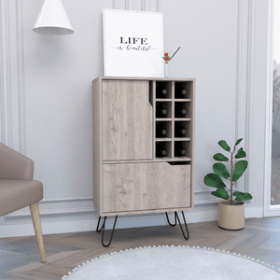 L Bar Cabinet Silhill, Eight Wine Cubbies, Two Cabinets With Single Door, Light Gray Finish