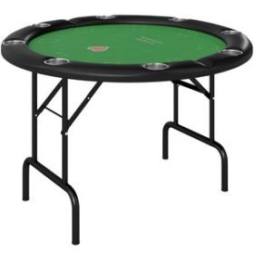 Poker Table Foldable 47" Round Casino Folding Game Table for 8 Players with Cup Holders, Green