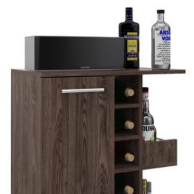 Tennessee Bar Cart, One Cabinet With Division, Six Cubbies For Liquor, Two Shelves