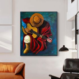 Hand Painted Oil Painting Abstract Portrait Wall Art Hand painted- Guitar Player Oil Paintings On Canvas Man with a Guitar - For Home Decoration