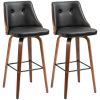 Bar Stools Set of 2 Counter Height Swivel PU Leather Tufted Back Footrest Black for Dining Room