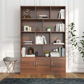 70.87" Tall Bookshelf with 10 Cubes and 3 Doors, 4-Tier Bookshelf, Open Shelf Bookcase with Cabinet, Modern Cube Storage Organizer for Living Room