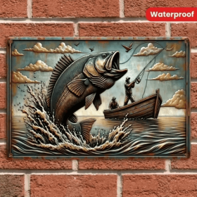 CIFbuy Metal Fishing Wall Art Sign with Pre Drilled Holes Ideal for Bars and Garages (TikTok, temu pick-up service)