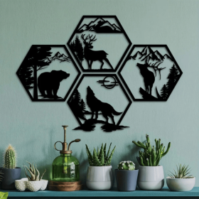 CIFbuy Hexagon Aluminum Forest Animal Wall Art Set Outdoor Home Decor Holiday Gift Various Sizes (TikTok, temu pick-up service)