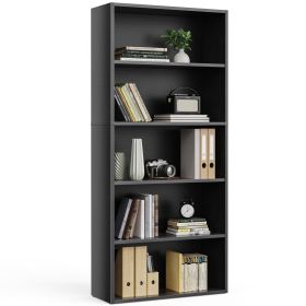 5-Tier Bookshelves with Adjustable Shelves, Floor Standing Bookcase for Home Office Storage, Black