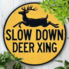CIFbuy Metal Slow Deer Crossing Sign Round Wall Art for Home Decor (TikTok, temu pick-up service)
