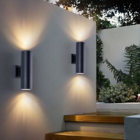 mirrea 14" Modern Outdoor Porch Light Patio Light in 2 Lights with Aluminum Cylinder and Tempered Glass Cover Waterproof Wall Sconce 2 Pack (Matte Bla