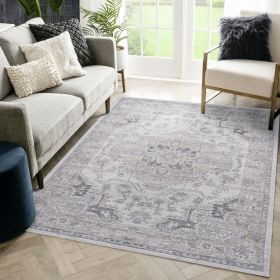 LOOM & LUXE Collection 5X7 Ivory/Beige/Oriental Non-Shedding Living Room Bedroom Dining Home Office Stylish and Stain Resistant Area Rug