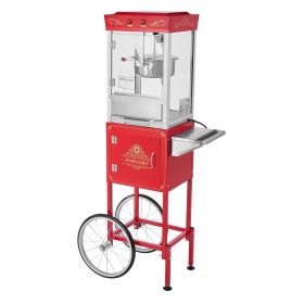 VEVOR Popcorn Machine with Cart, 8oz Stainless Steel Kettle, 800W Commercial Popcorn Maker, 48 Cups per Batch Theater Style Popper