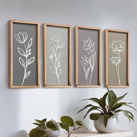 3D Wooden Bathroom Wall Decor (Set of 4) Lightweight, Ready-to-Hang Framed Wall Art For Living Room, Bedroom