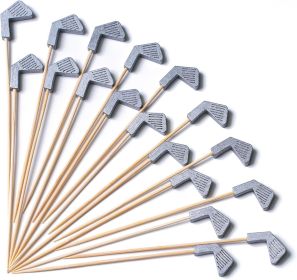 Golf Cocktail Picks 4.7 Inch 100pcs Bamboo Fancy Skewers Toothpicks for Appetizers Food Drink Fruit Sandwich BBQ Golf Theme Cocktail Party Charcuterie