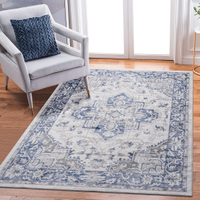 8X10 Blue/Grey/Oriental Non-Shedding Living Room Bedroom Dining Home Office Stylish and Stain Resistant Area Rug