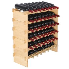 VEVOR 48 Bottle Stackable Modular Wine Rack, 6-Tier Solid Bamboo Wood Storage Racks, Floor Freestanding Wines Holder Display Shelf