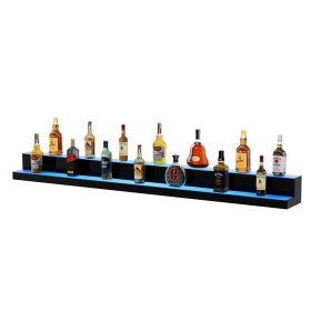 VEVOR LED Lighted Liquor Bottle Display, 2 Tiers 72 Inch Commercial Illuminated Home Bar Shelf, 2 Steps Whiskey Rack Stand