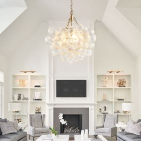 20-Inch Gold Pendant Light Chandelier with Threaded Clear Glass Globe Shade – Adjustable Height, Ideal for Living Room, Dining Room