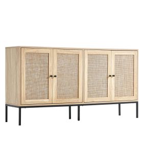 VEVOR Rattan Cabinet, Rattan Storage Cabinet 59inch with 4 Magnetic Doors and Adjustable Shelves, Sideboard Buffet Cabinet for Hallway, Entryway