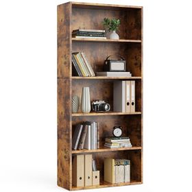 5-Tier Bookshelves with Adjustable Shelves, Floor Standing Bookcase for Home Office Storage, Rustic Brown