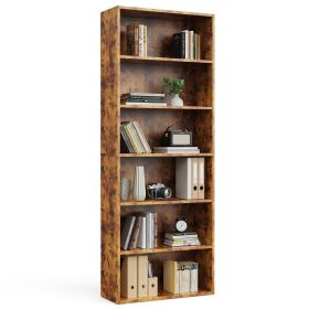 6-Tier Bookshelves with Adjustable Shelves, Floor Standing Bookcase for Home Office Storage, Rustic Brown