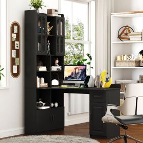 L-Shaped Corner Computer Desk for Home Office or Study desk, Study Modern Style Table with Drawers, Bookshelf & Hutch, 2-in-1 L-Shaped Design