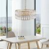 18" Golden Modern Crystal Drum Chandelier, 6-Light Pendant Lighting Fixture with Metal Frame for Living Room, Dining Room