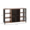 LED Wine Cabinet, Rustic Brown with Charging Station, Glass Holders & Open Shelves