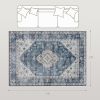5x7 Area Rug, Vintage Washable Rug, Non-Slip Floor Carpet for Living Room, Bedroom, Dining Room, Blue