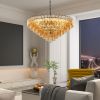 Modern Round Chandelier, 37" Extra Large Black Chandeliers for Dining Room, 14-Light with Tiered Smoke Glass Tubes Ceiling Light