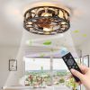 Caged Ceiling Fan with Lights Remote Control, Low Profile Flush Mount Farmhouse Modern Ceiling fans, 6 Speeds Reversible Blades