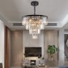 (Same as W1340P188542/L5007-600-B) 24" Contemporary Crystal Modern Chandeliers Crystal Ceiling Chandelier 4 Tier Black Chandelier Lighting for Dining
