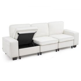 100-Inch Modular 3-Seater Sofa â€“ Comfy Couch with Deep Seats & Hidden Storage, Modern Design for Living Room, Apartment, or Office, White
