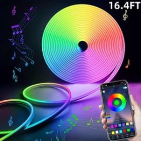 16.4/32.8Ft Neon Rope Lights,Flexible Led Rope Lights Control with App/Remote,Multiple Modes Rope Lights,Music Sync Light Strip for Bedroom (Length: 5M - 16.4 FEET)