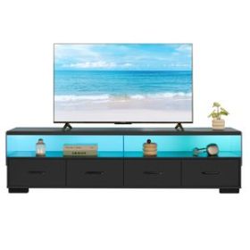 4-Drawer TV Stand for TV's up to 80" Flat Screen Cabinet Door Living Room Storage Entertainment Center, Black (Color: Black)