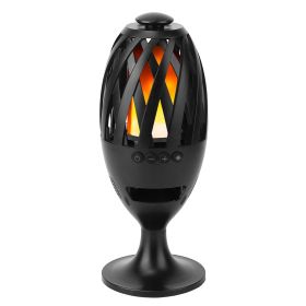 1Pc LED Flame Speakers Torch Wireless Speaker Waterproof Stereo Bass Speaker Outdoor Light-Up Speaker Atmosphere LED Flickers Night Light Patio S (Color: Black)