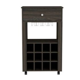 Ace Bar Cart,Twelve Built-in Wine Rack, Four Legs, One Open Shelf (Color: Carbon Espresso)