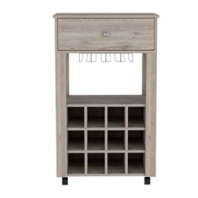 Ace Bar Cart,Twelve Built-in Wine Rack, Four Legs, One Open Shelf (Color: Light Gray)