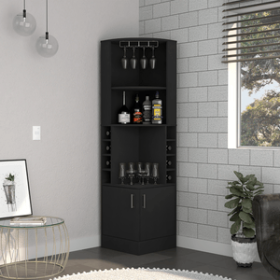 Cairo Corner Bar Cabinet, Double Door Cabinet, Glass rack, Eight Built-in Wine Rack White (Color: Black)