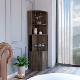 Egina Bar Cabinet, Eight Bottle Cubbies, Two Open Shelves, Double-Door Cabinet (Color: Dark Walnut)