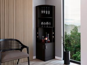 Egina Bar Cabinet, Eight Bottle Cubbies, Two Open Shelves, Double-Door Cabinet (Color: Black)