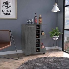 Magda Bar Cart, Four Casters, Six Built-in Wine Rack, Single Door Cabinet, Two External Shelves (Color: Carbon Espresso)