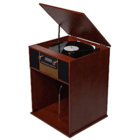 Victor Boyleston 7-in-1 3-Speed Turntable Music Center with Album Storage (Color: Mahogany)