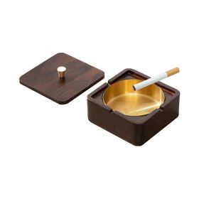Wood Metal Ashtray Ash-Proof and Dust-Proof Design (Color: Dark Walnut, Type: Ashtrays)