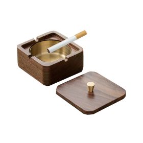 Wood Metal Ashtray Ash-Proof and Dust-Proof Design (Color: Black Walnut, Type: Ashtrays)