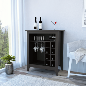 Mojito Bar Cabinet, Six Built-in Wine Rack, One Open Drawer, One Open Shelf (Color: Black)