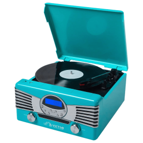 Victor Diner 7-in-1 Turntable Music Center (Color: Turquoise)