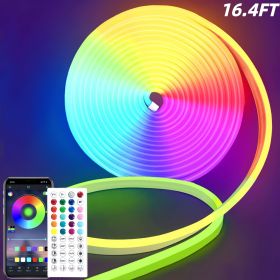 RGB Neon LED Strip Lights, 16.4Ft Led Neon Rope Lights with App Remote Control, Music Sync,Waterproof, Flexible DIY Lights Design for Bedroom, Living (size: 16.4FT)